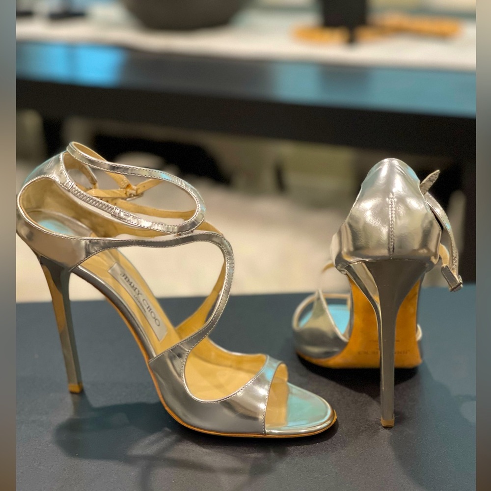 JIMMY CHOO Lance Silver Strappy Sandal